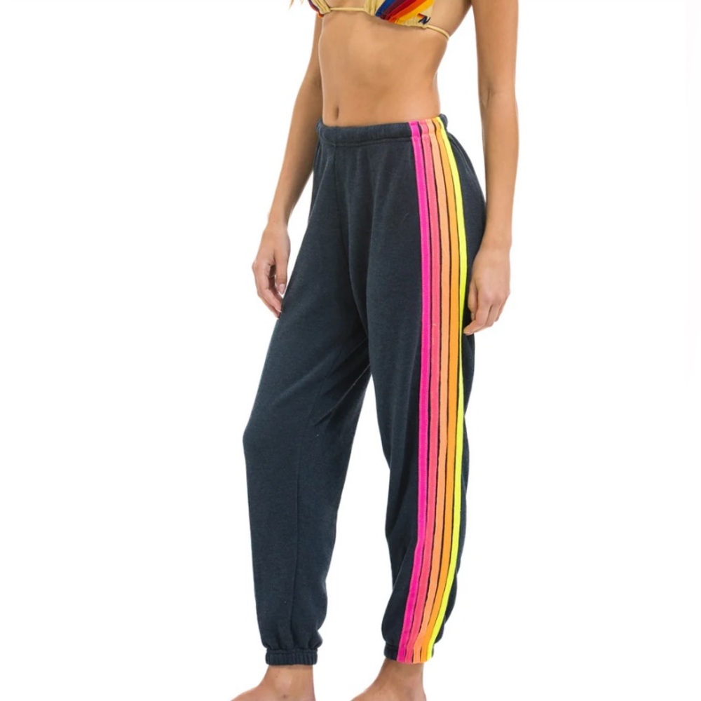 5 STRIPE SWEATPANTS - CHARCOAL // NEON Sz Small